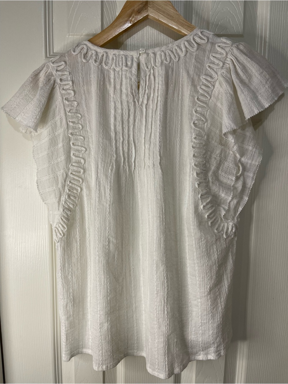 White Cotton Silver Metallic Design Textured Preppy Top size Large - Picture 8 of 8